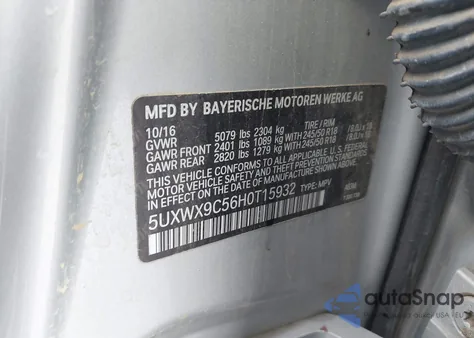 2017 BMW X3 xDrive28I z USA, uszkodzony, nr VIN 5UXWX9C56H0T15932